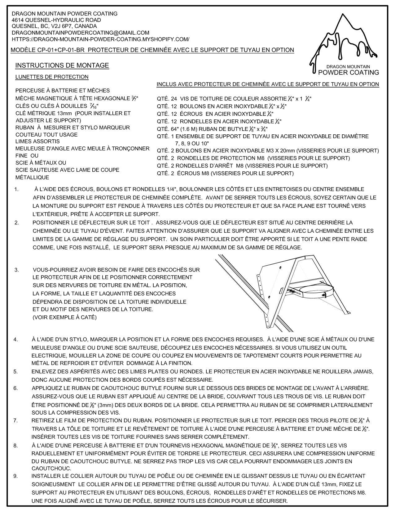 Pare-neige de cheminée avec support (inoxydable) 