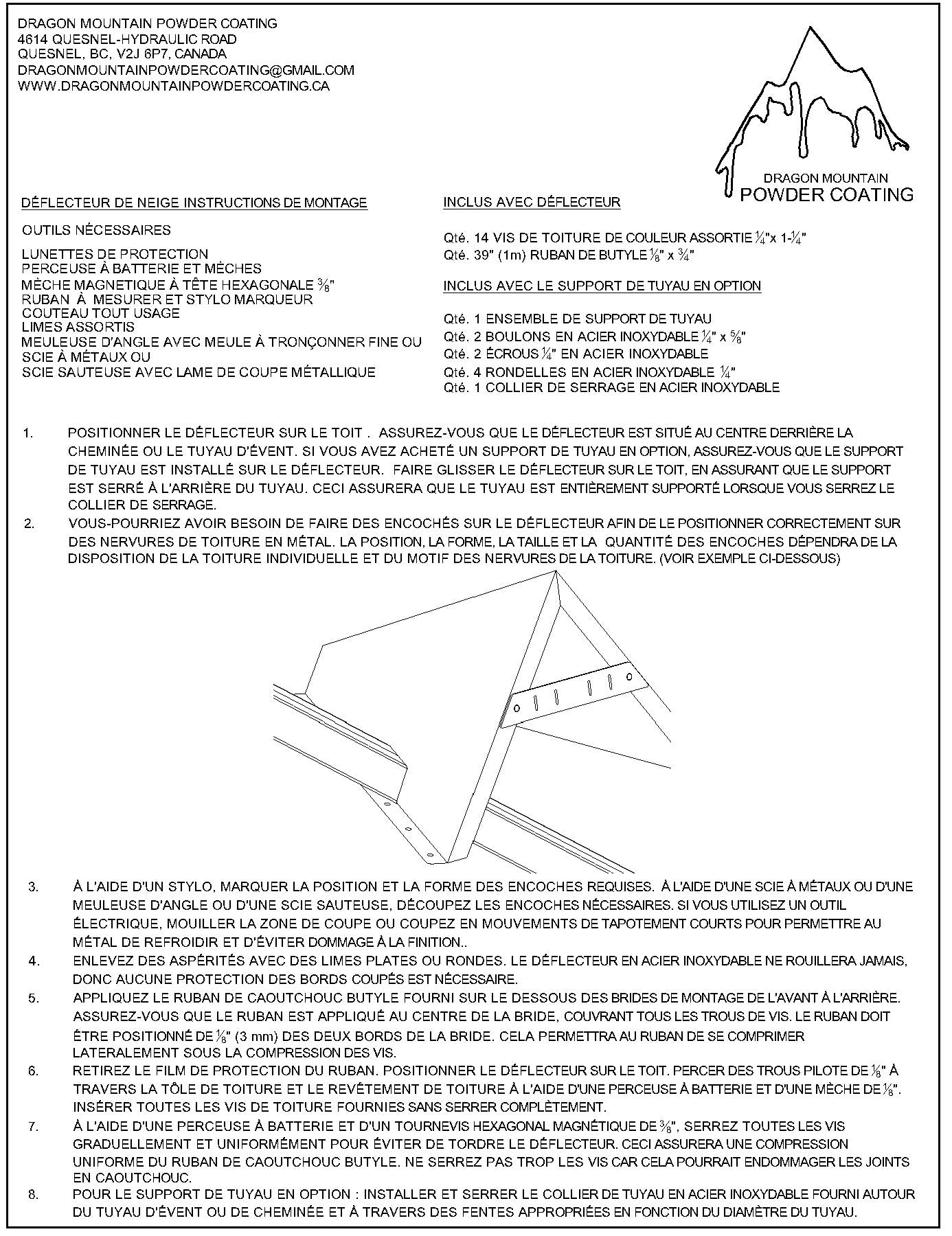 Snow Splitter - Snow Diverter - Steel Roof Chimney Saver - Installation Instructions